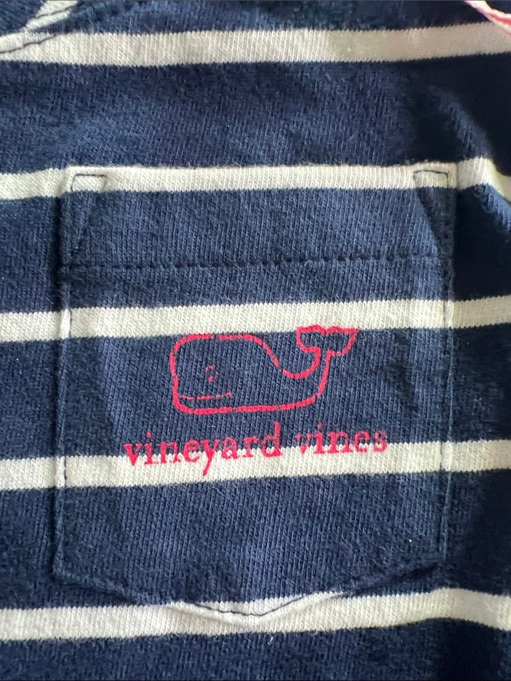 Vineyard Vines Navy & White Striped Long-Sleeve Tee with Pink Logo Print